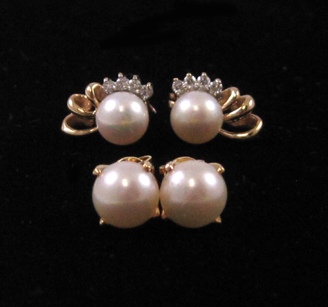 Appraisal: TWO PAIRS OF PEARL EAR STUDS including a pair of