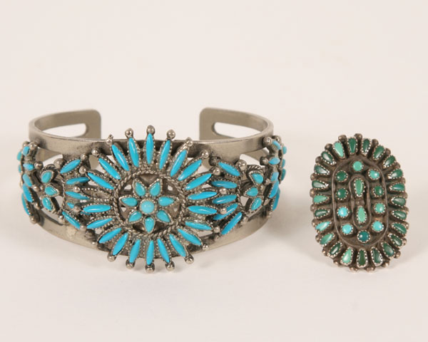 Appraisal: Native American Zuni petit point silver and turquoise bracelet and