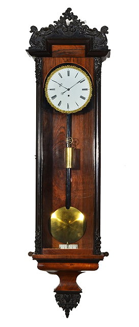 Appraisal: A TH CENTURY ROSEWOOD AND EBONISED VIENNA REGULATOR WALL CLOCK