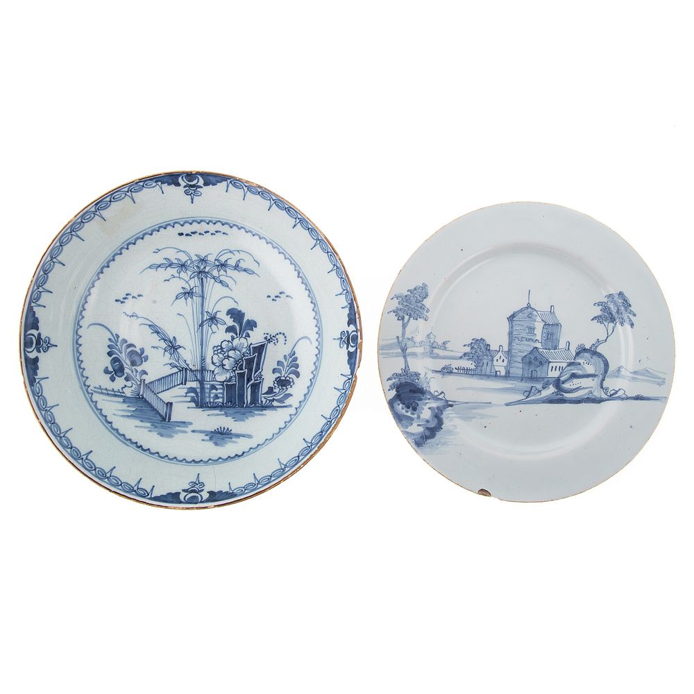 Appraisal: Two Pieces Blue White Delftware English Delftware bowl with Chinoiserie