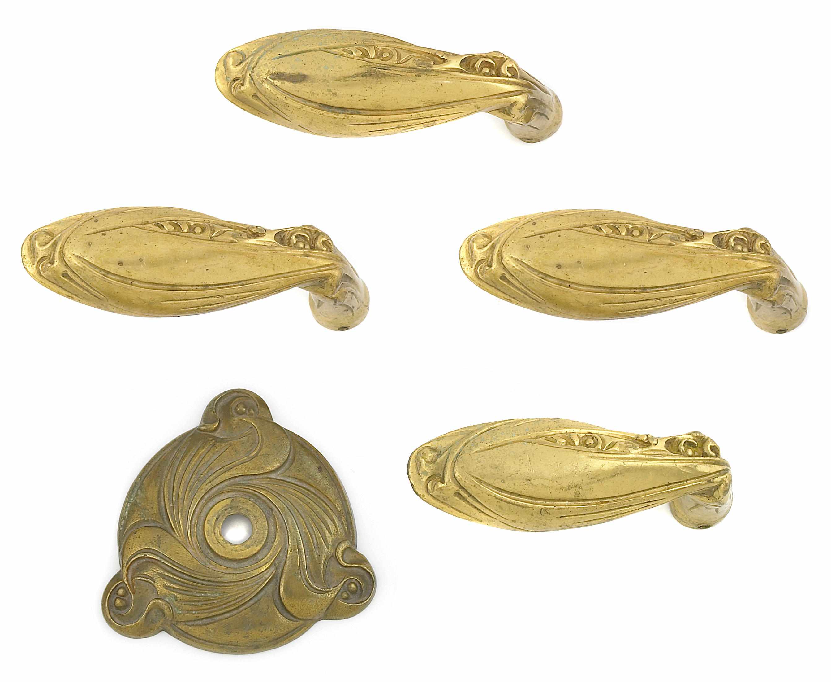 Appraisal: A group of four Art Nouveau gilt-bronze door handles attributed