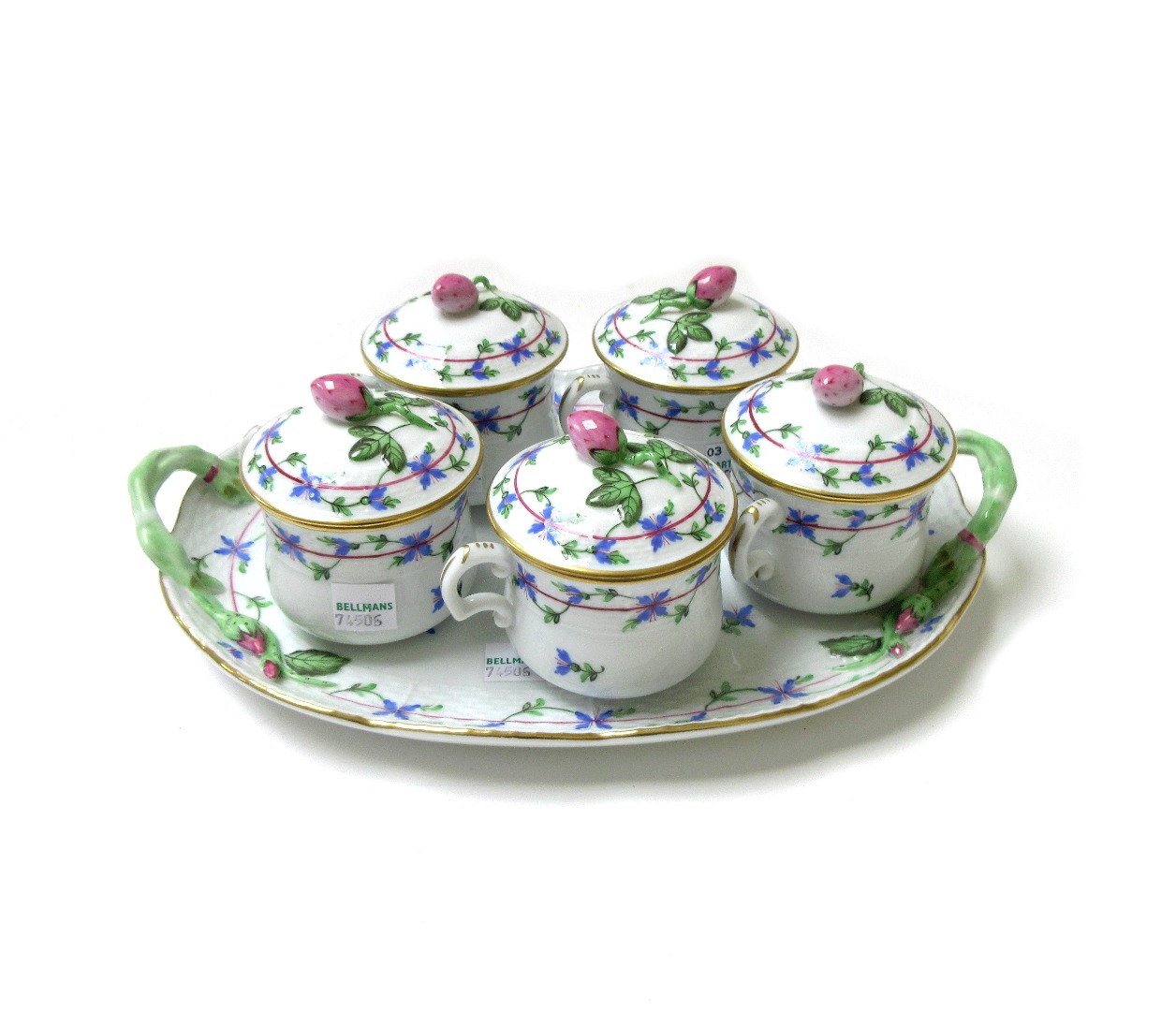 Appraisal: A set of five Herend porcelain chocolate cups and covers