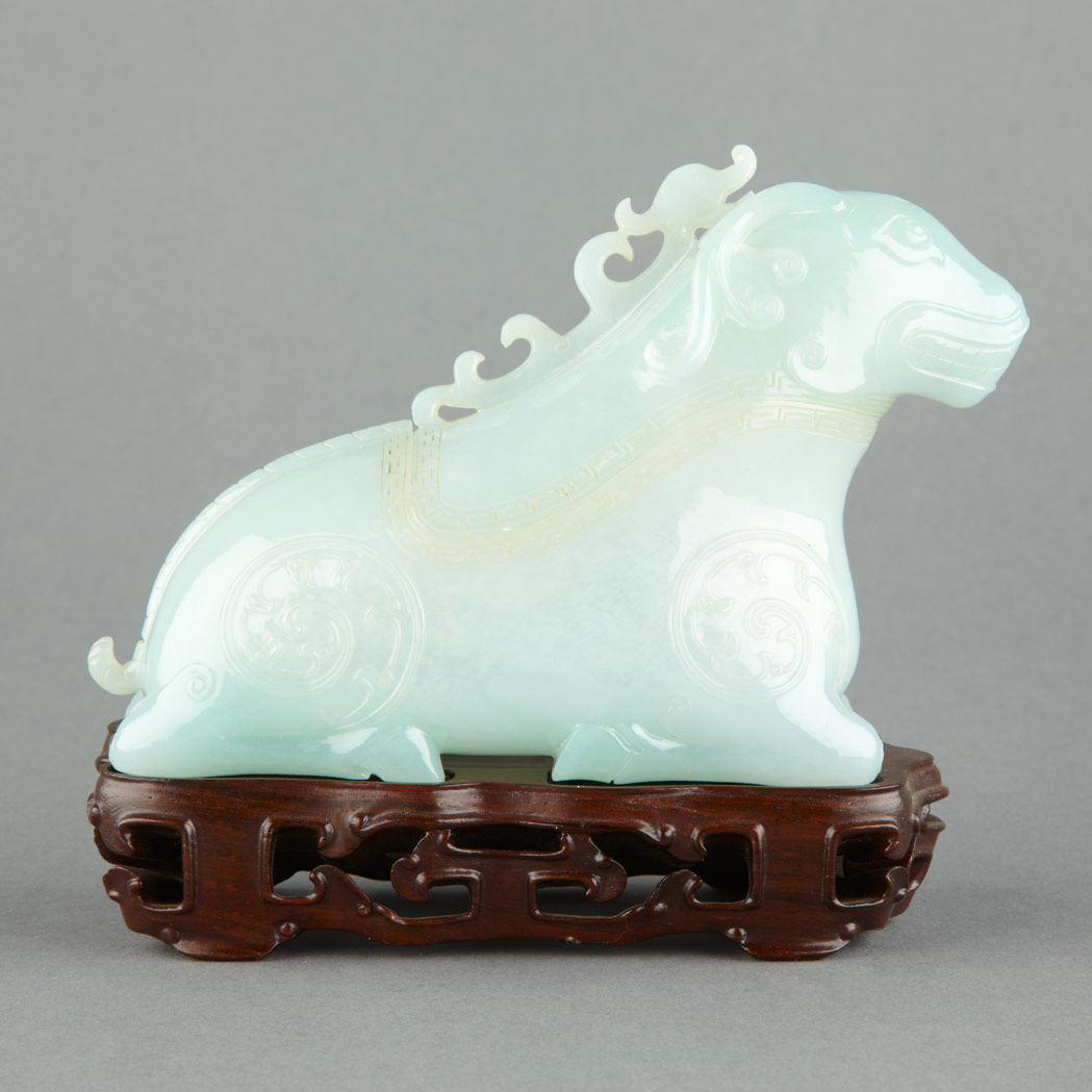 Appraisal: Chinese Pale Celadon Jade Box Shaped as a mythical animal