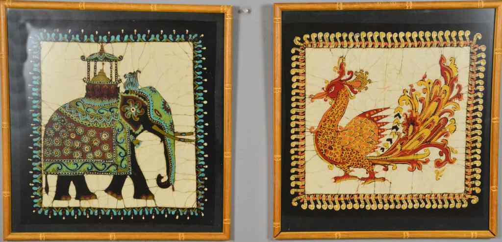 Appraisal: Pair Indian Batik Wall HangingsConsisting of a batik depicting an