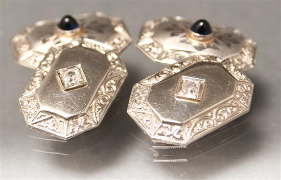 Appraisal: Pair of Art Deco K white gold diamond and cabochon