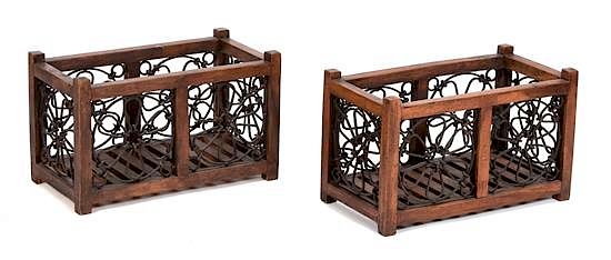 Appraisal: A Pair of Wrought Iron and Wood Racks Height x