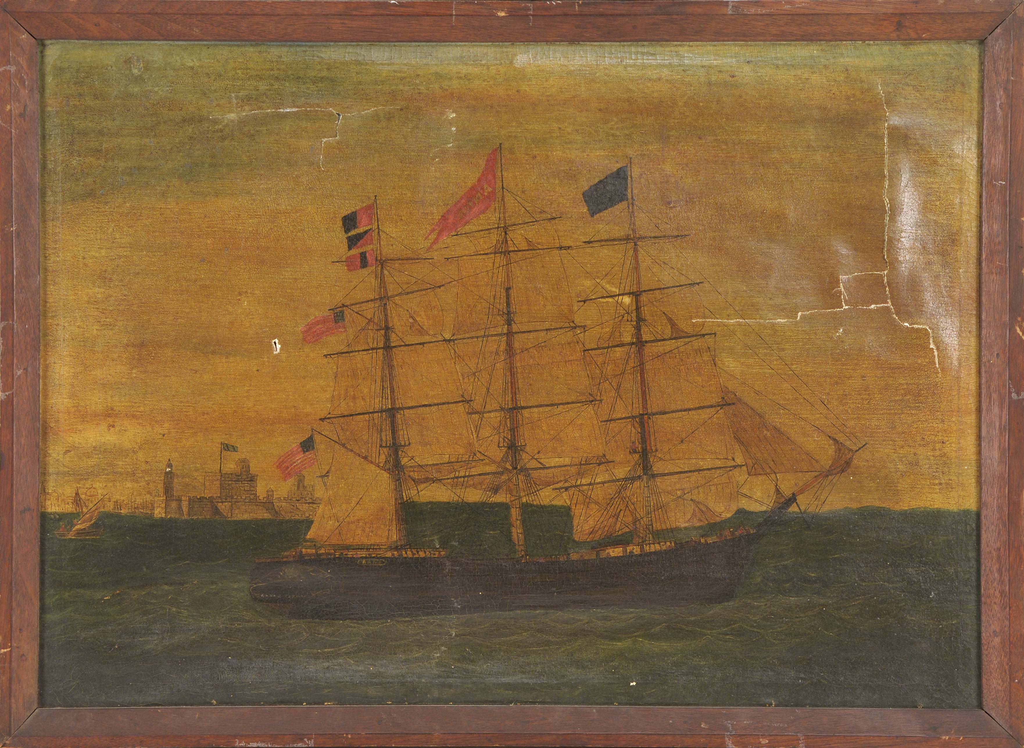 Appraisal: AMERICAN SCHOOL th CenturyPortrait of the ship Anna of Yarmouth