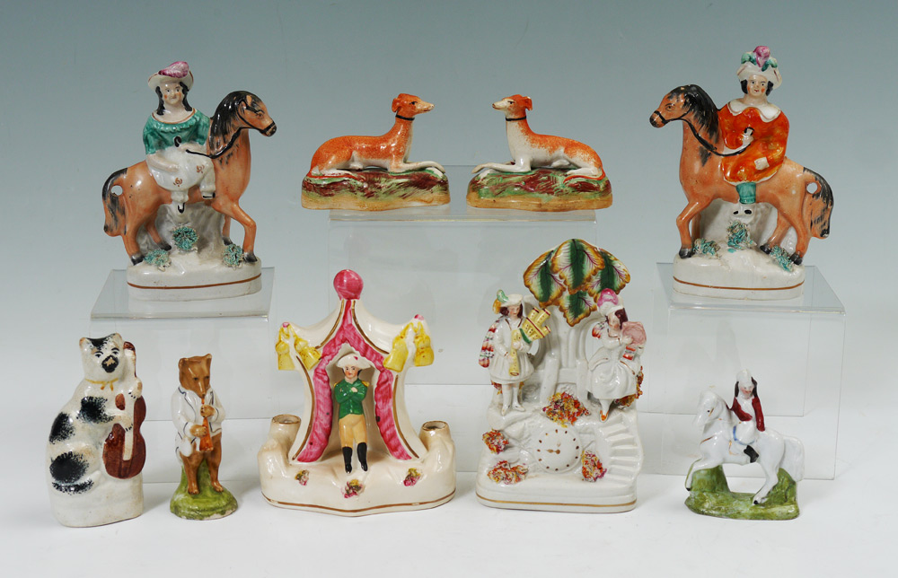 Appraisal: STAFFORDSHIRE FIGURINES An assembled collection to include whippet dogs figures