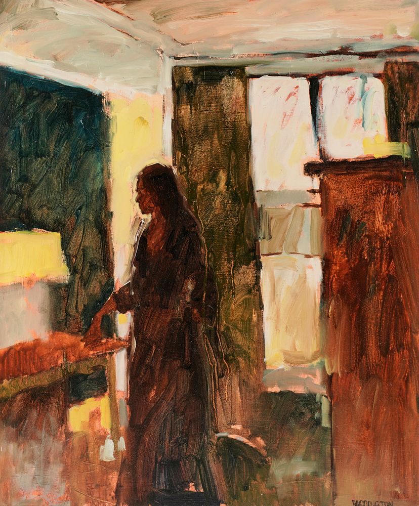 Appraisal: Reed Farrington Woman in Interior Oil on Board Reed Farrington