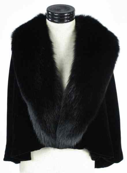 Appraisal: Fur Trimmed Velvet Stole Adrienne Landaufits a small to medium