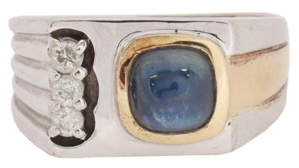 Appraisal: Estate Gent's kt white and yellow gold ring cabochon blue