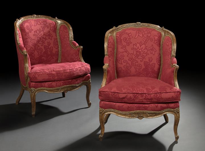 Appraisal: Pair of Louis XV Beechwood Bergeres mid- th century the