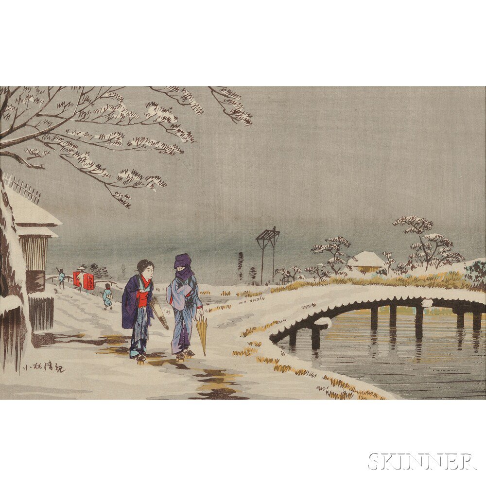 Appraisal: Kobayashi Kiyochika - Snow Scene at Koume Hikibune-Dori Japan color