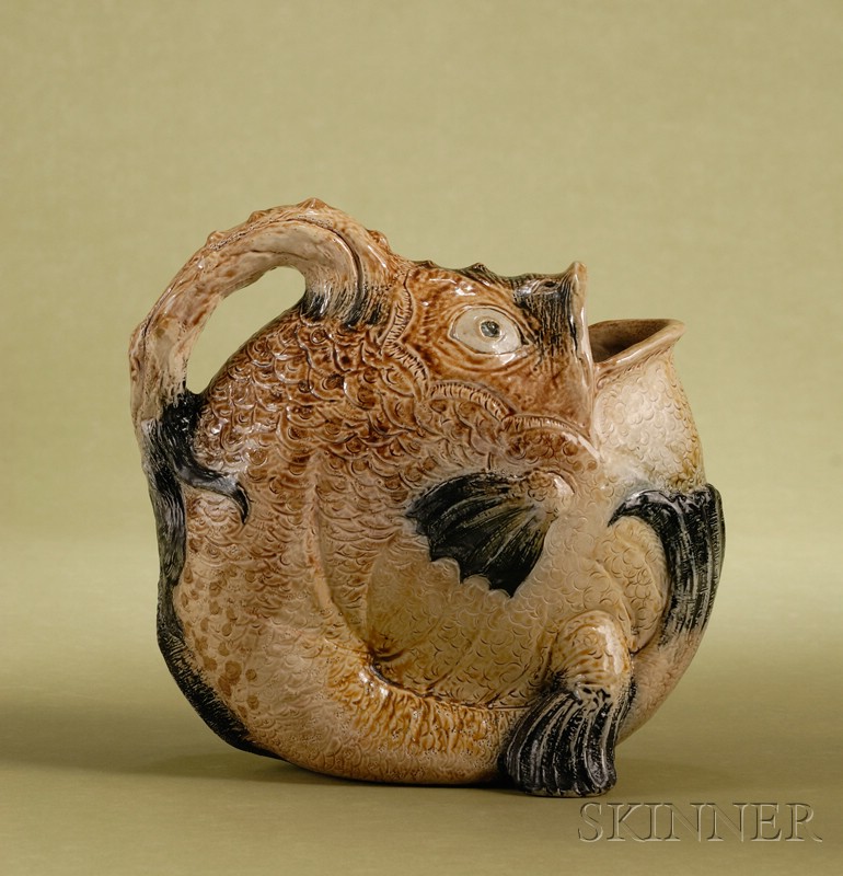 Appraisal: Martin Brothers Glazed Stoneware Angler Fish-form Water Jug dated March