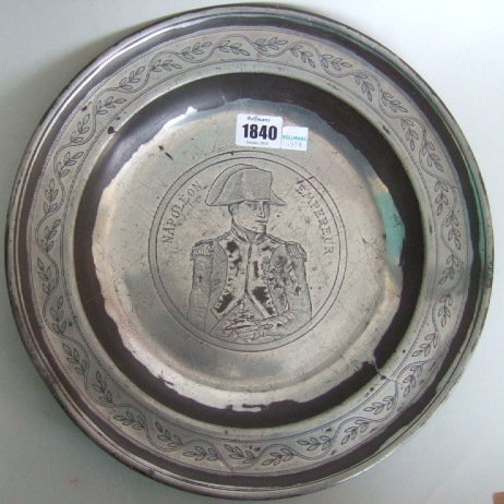 Appraisal: A Bavarian pewter dish later decorated with a wriggle work