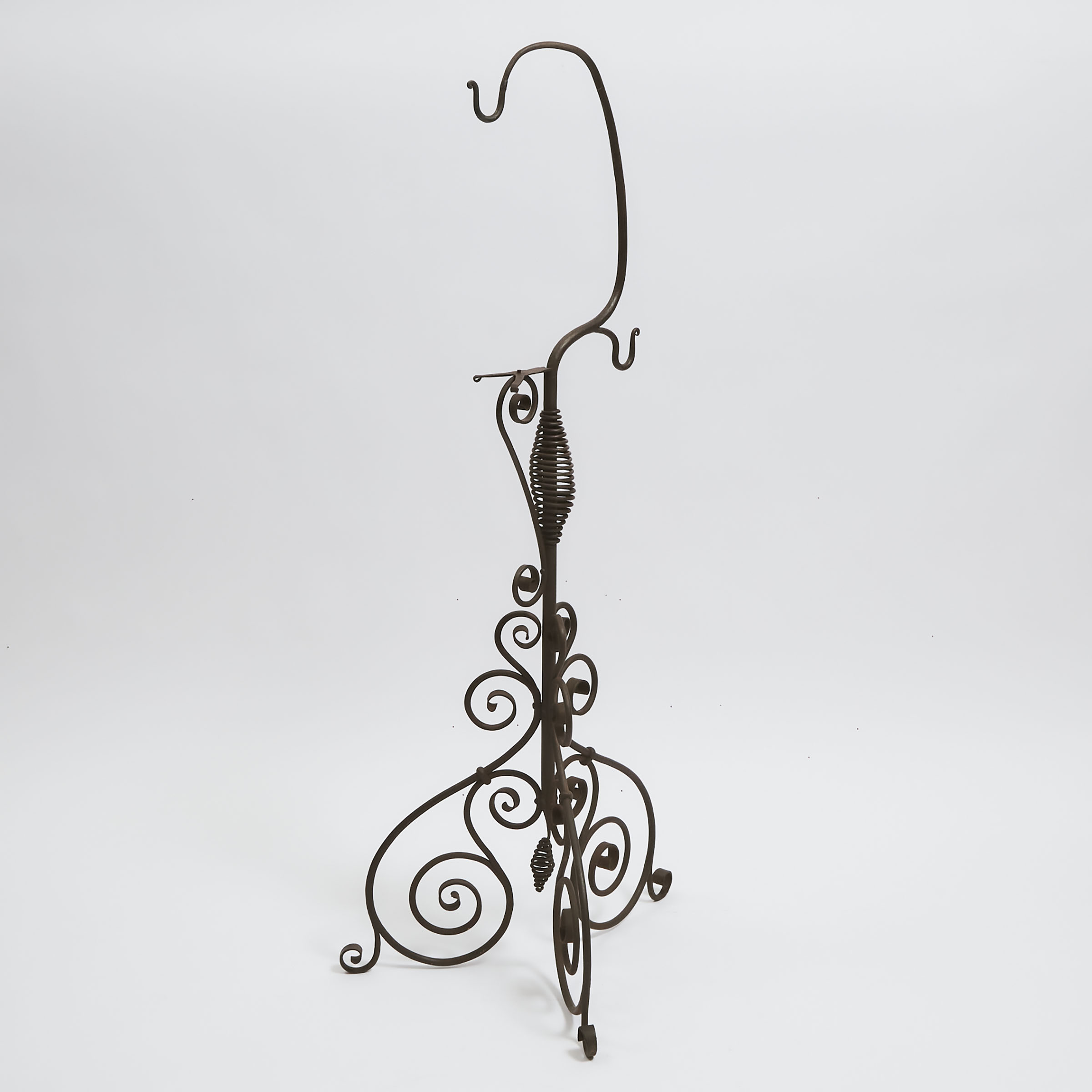 Appraisal: Wrought Iron Kettle Stand th century on scrolling tripod base