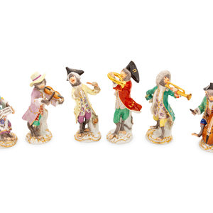 Appraisal: Six Meissen Porcelain Monkey Musicians comprising of a trumpet player