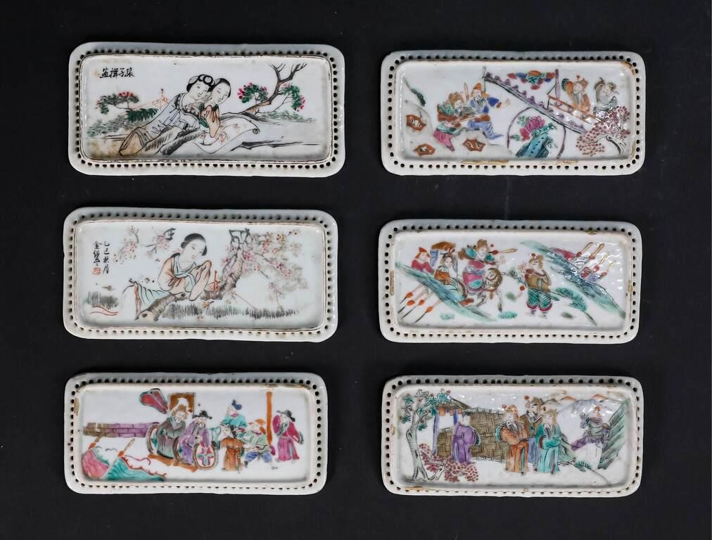 Appraisal: hand painted Chinese porcelain plaques Each x with chips to