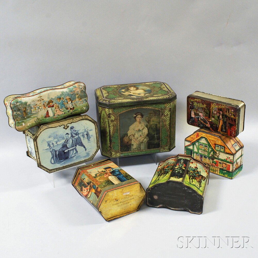 Appraisal: Seven Advertising Tins including a Huntley Palmers biscuit tin with