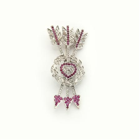 Appraisal: Diamond and Ruby Heart and Arrow Brooch Estimate -