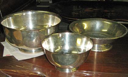 Appraisal: Three American sterling silver bowls first half th century Comprising