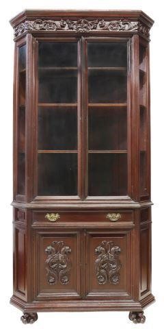 Appraisal: Renaissance Revival mahogany corner cabinet early th c carved and