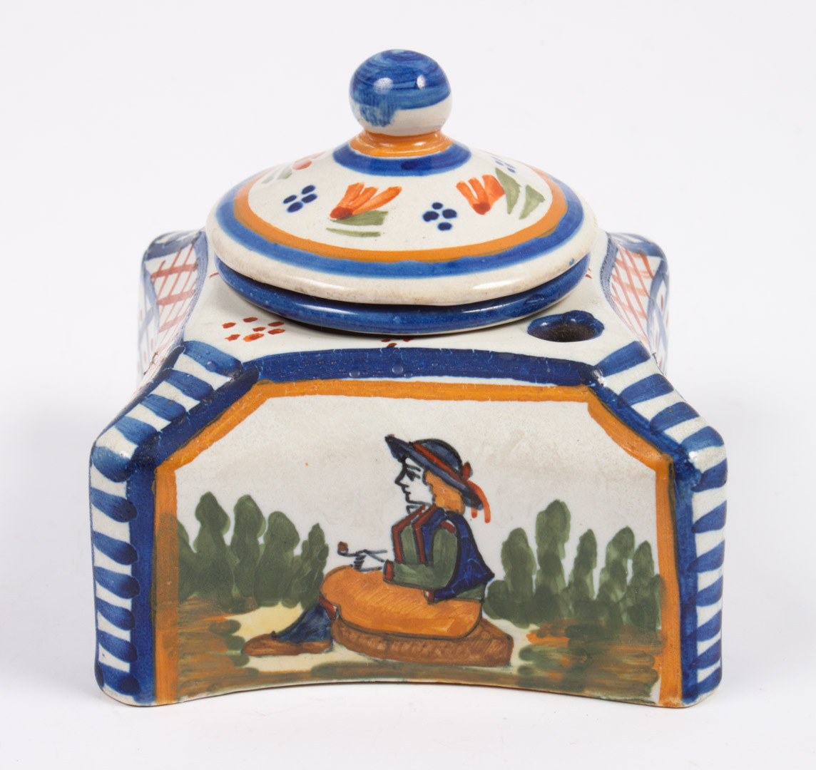 Appraisal: Henriot Quimper faience inkwell early second quarter- th century three-part