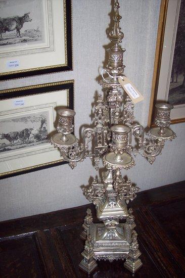 Appraisal: A th Century silvered nickel five-light candelabra elaborately cast with