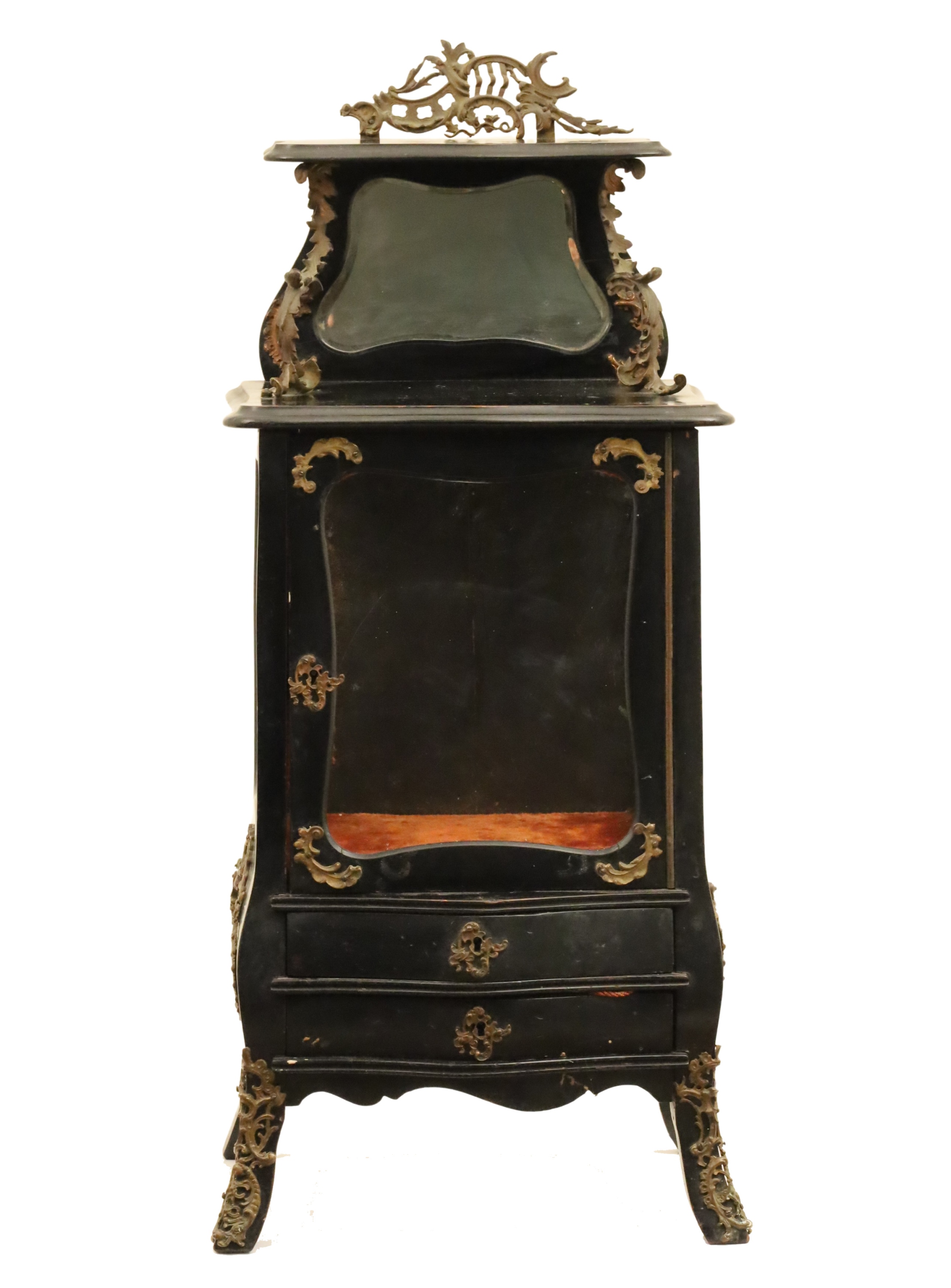 Appraisal: Miniature Louis XV style bronze mounted ebony vitrine with single