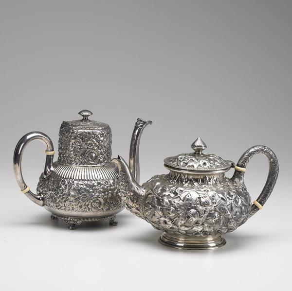 Appraisal: AMERICAN SILVER AND SILVERPLATE Sterl repousse tea pot and plated