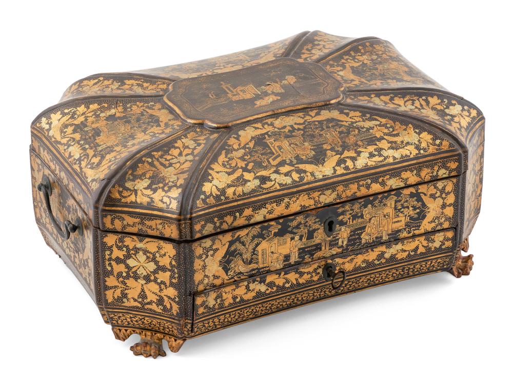 Appraisal: CHINESE EXPORT LACQUERED SEWING BOX TH CENTURY HEIGHT WIDTH DEPTH