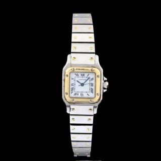 Appraisal: Lady's Stainless Steel and Gold Santos Watch Cartier automatic the