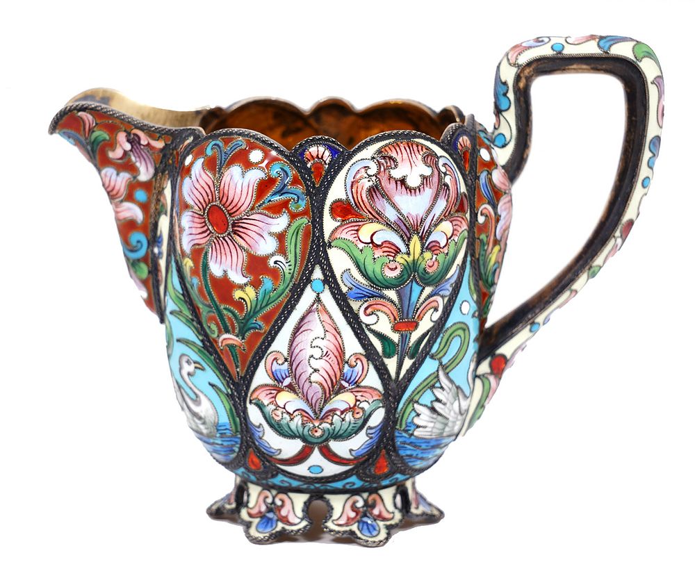 Appraisal: Russian Imperial Silver Enamel Pitcher Russian Imperial gilt silver enamel