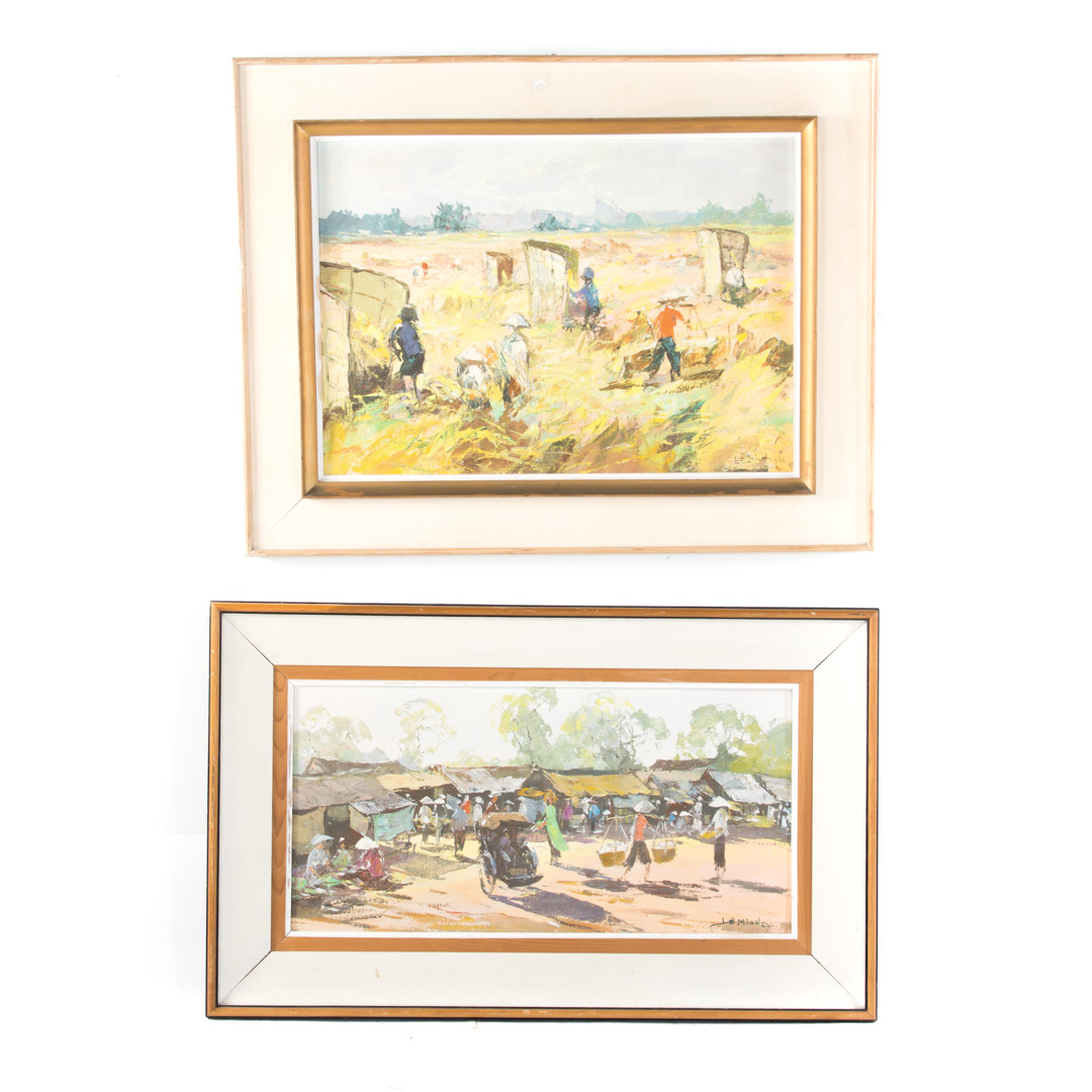 Appraisal: Le Minh Two Village Scenes oils on canvas Vietnamese th