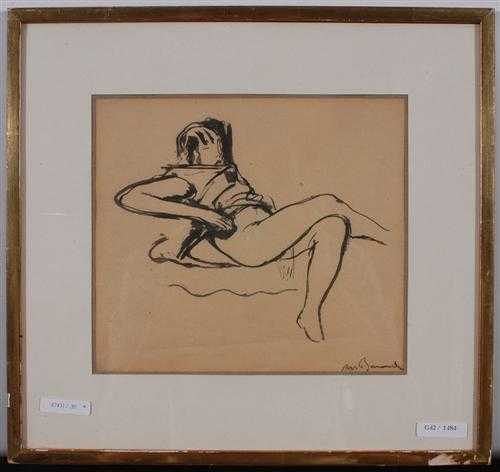 Appraisal: BARRAUD MAURICE Geneva Reclining woman India ink Signed lower right