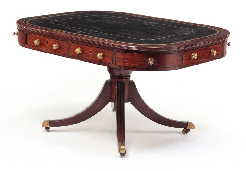 Appraisal: Ca mahogany Oval top with multiple dovetailed drawers with replaced