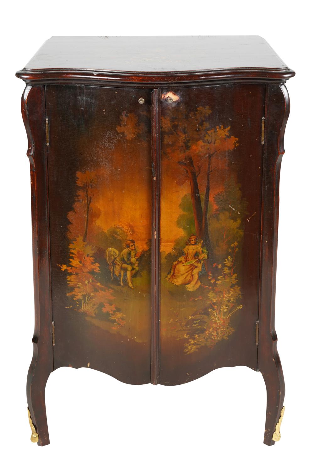 Appraisal: VERNIS-MARTIN CABINETthe top decorated with a bowknot-tied floral wreath the