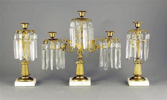 Appraisal: French brass and marble girandole set floral form on stepped