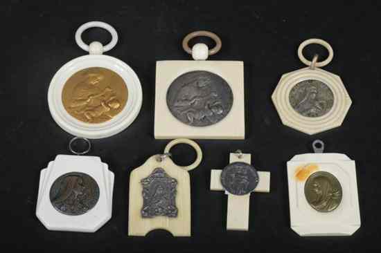 Appraisal: COLLECTION SEVEN CRADLE MEDALLIONS signed E Dropsy II C Depicting