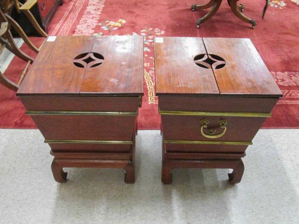 Appraisal: PAIR OF ROSEWOOD CELLARETTES ON STANDS Chinese th century each