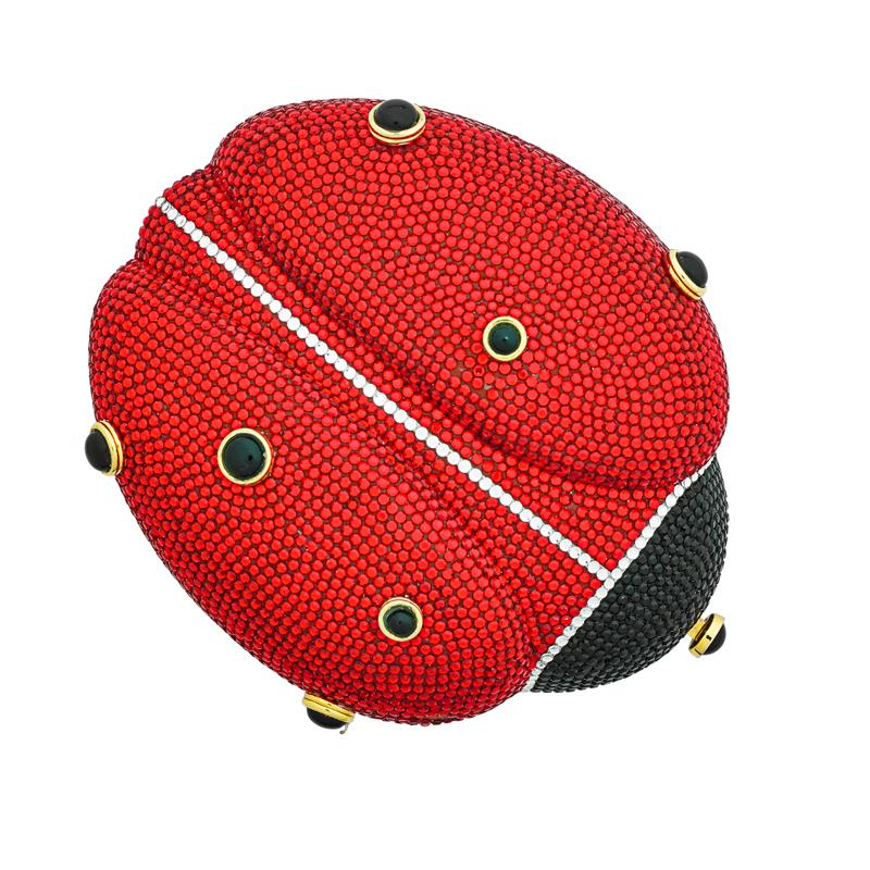 Appraisal: JUDITH LEIBER FULL BEAD LADY BUG MINAUDIERE Red black and