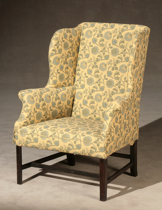 Appraisal: Federal Mahogany Wing Armchair Circa Having aqua and olive-green floral