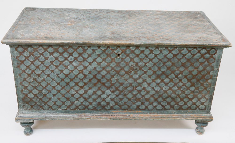 Appraisal: Pennsylvania Hand Decorated Dove Blue Blanket Chest th Century Pennsylvania