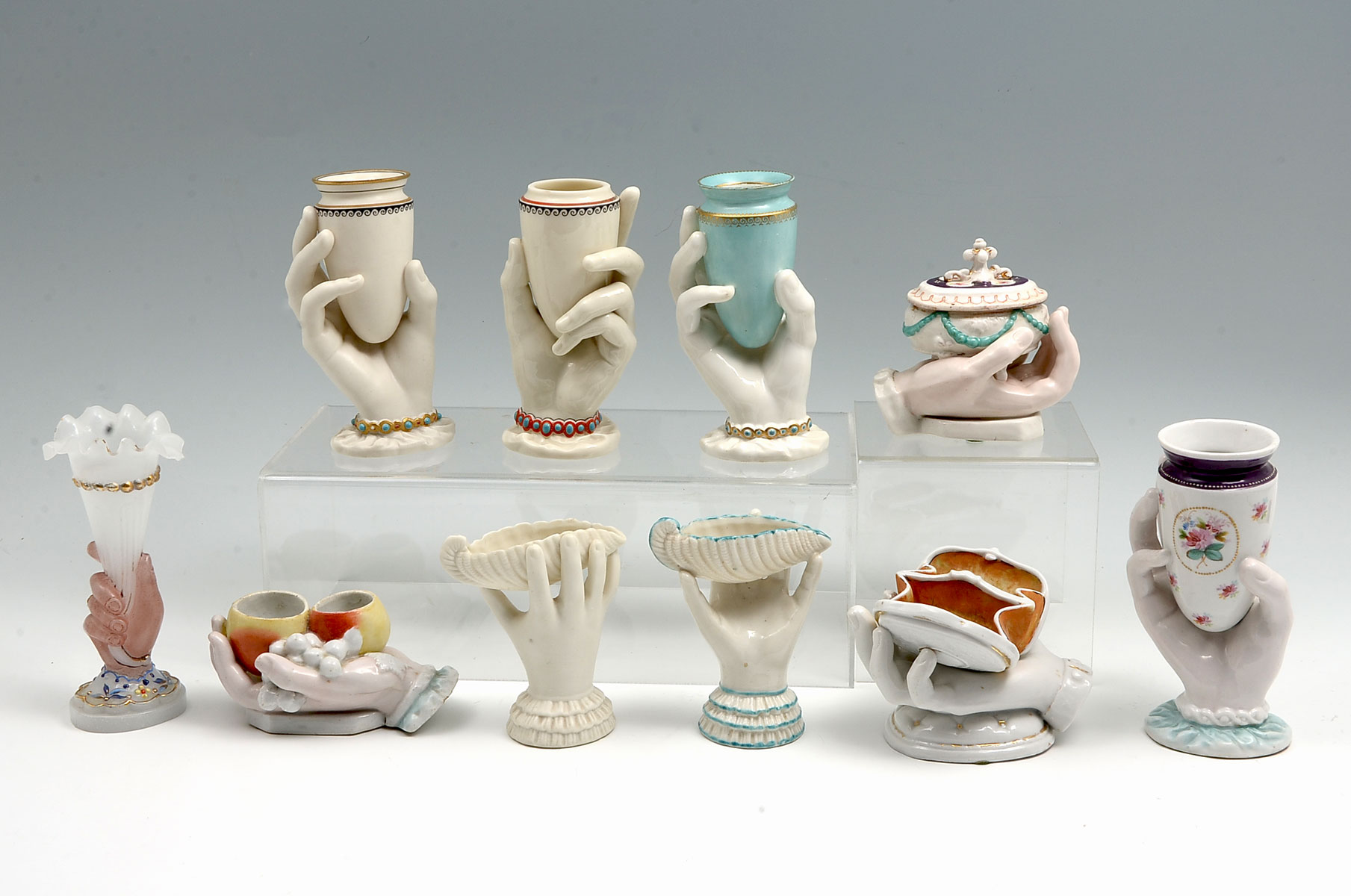 Appraisal: PIECE HAND VASE COLLECTION WITH SHELF A collection of porcelain