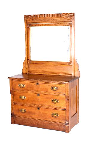 Appraisal: Antique Oak Federal Dresser With Mirror For your consideration is