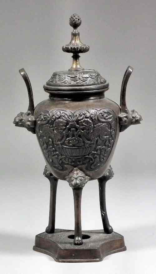 Appraisal: A Chinese bronze two-handled koro and cover ins high