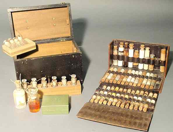 Appraisal: Black wood cased medical science kit with assorted vials bottles