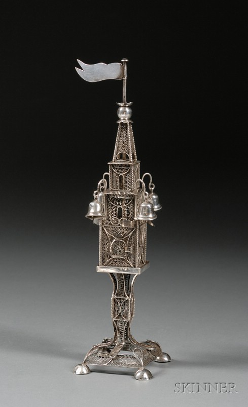 Appraisal: Large Silver and Silver Filigree Tower-form Spice Container Vienna mark