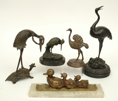 Appraisal: A TH CENTURY BRONZE MODEL OF A CRANE Together with