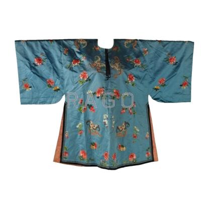 Appraisal: CHINESE SILK ROBE Crewel embroidery of flowers and butterflies ca